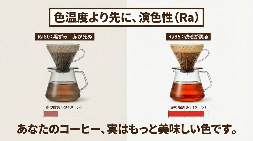 「色温度だけ合わせてもダメ」を視覚で納得させる事故防止ポスター。