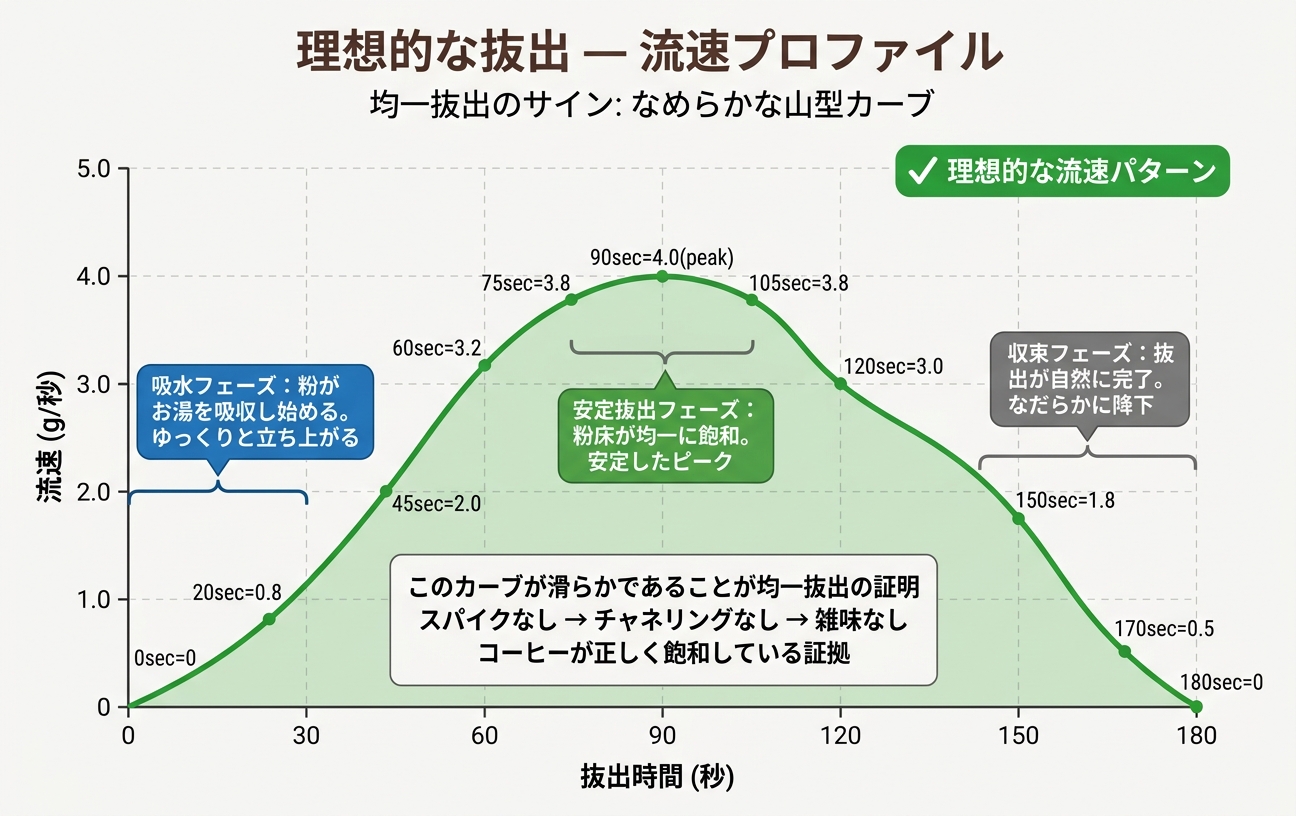 理想的な抽出の流速グラフ