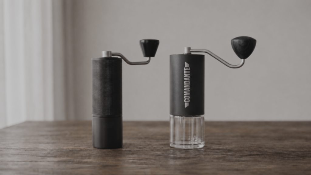 TIMEMORE C3とComandante C40 MK4を並べた本体の比較写真